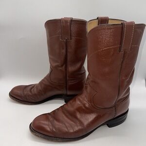 Justin Boots Mens 7.5E Classic Brown Roper Style 3404 Pull On Cowboy